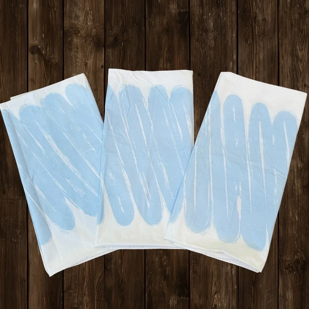 Vintage Marimekko Silkkikuikka Blue Print 3 Piece Cotton King Sized Pillowcases
